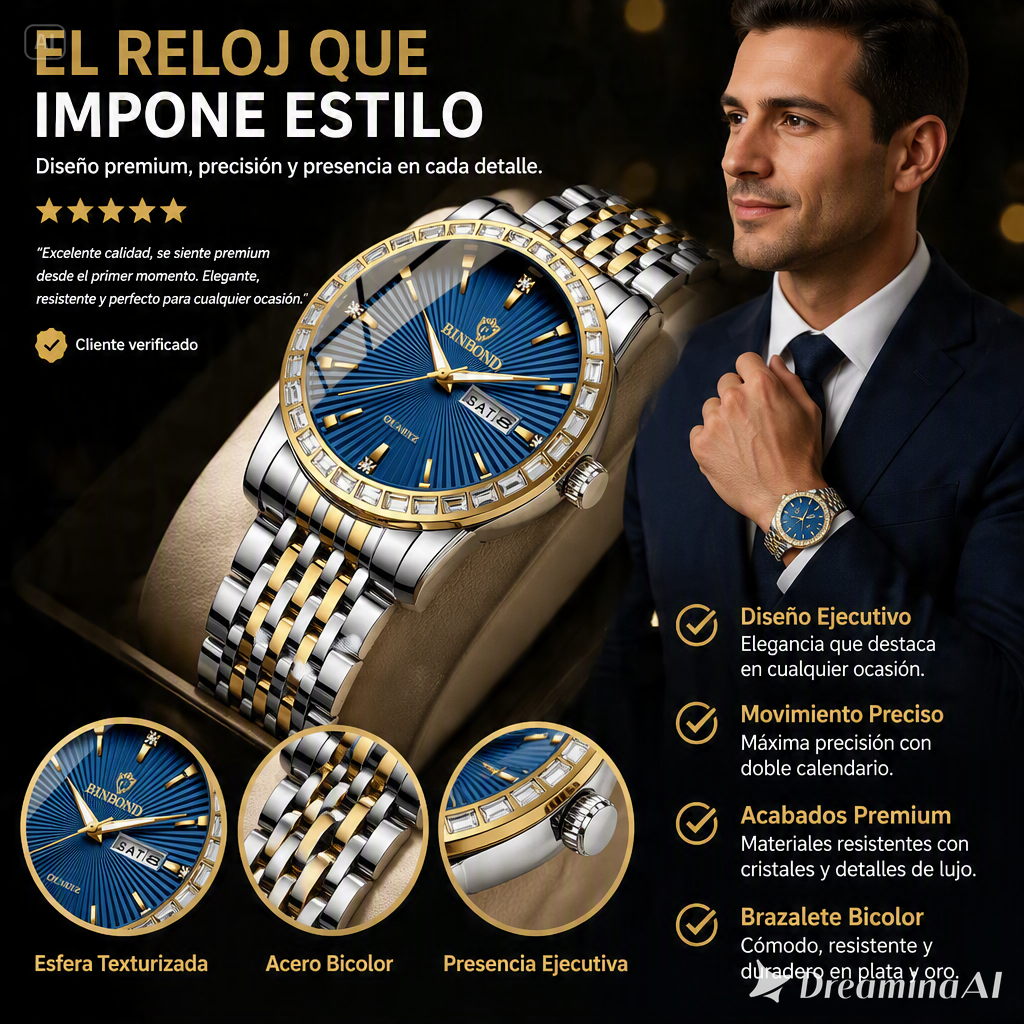 RELOJ BINBOND ORO PLATEANDO-EL EQUILIBRIO IDEAL ENTRE ELEGANCIA MODERNA Y PRECISION ABSOLUTA