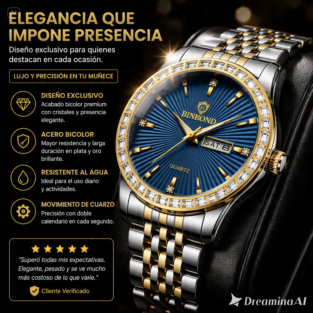 RELOJ BINBOND ORO PLATEANDO-EL EQUILIBRIO IDEAL ENTRE ELEGANCIA MODERNA Y PRECISION ABSOLUTA