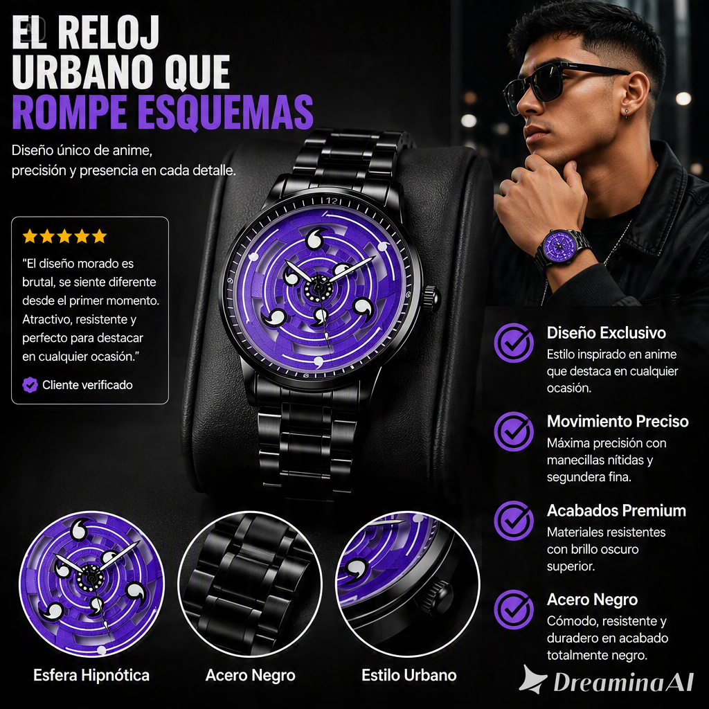 RELOJ URBANO GIRATORIO-ESFERA MORADA HIPNOTICA QUE ATRAE TODAS LAS MIRADAS