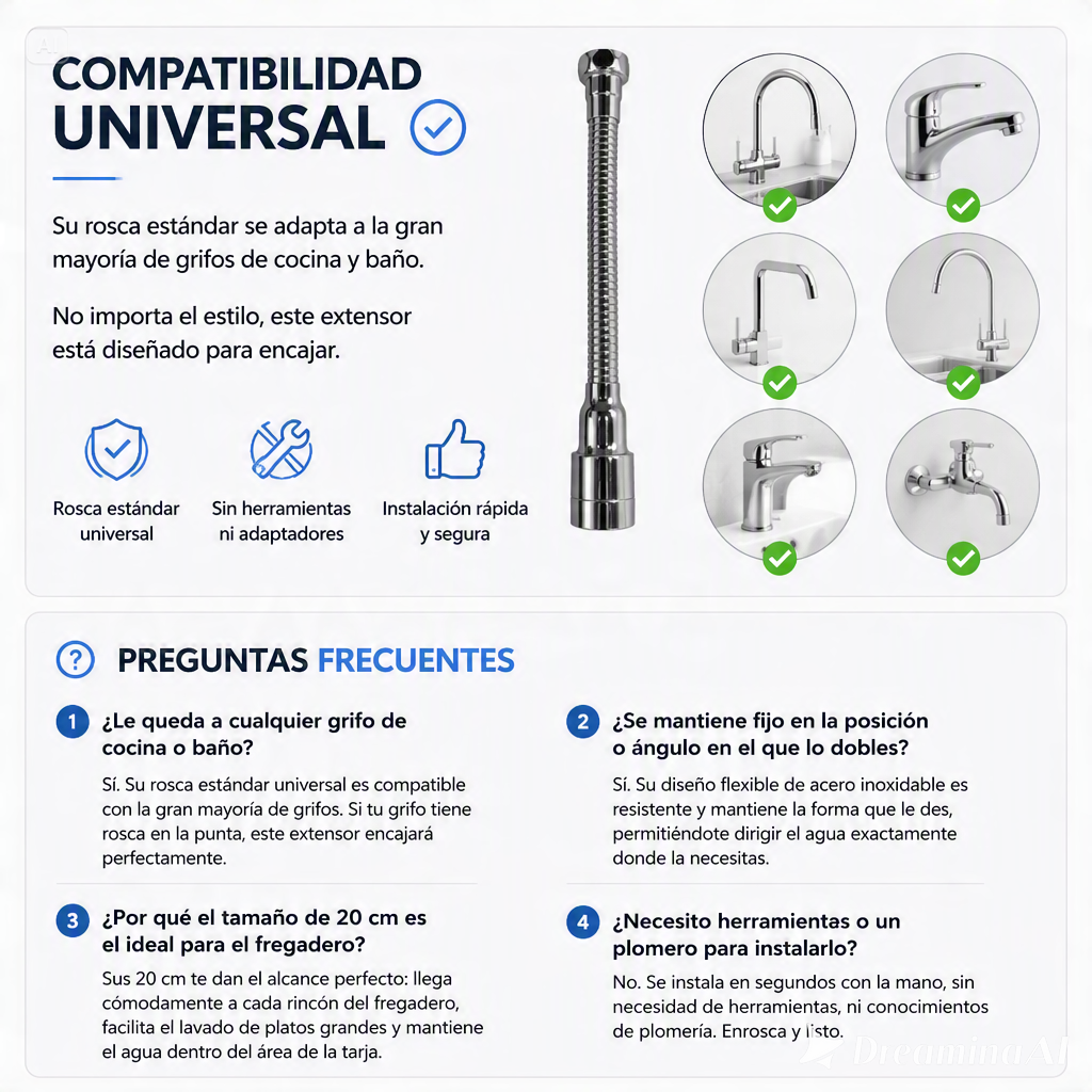 EXTENSOR DE AGUA UNIVERSAL 360-MANGUERA FLEXIBLE ANTISALPICADURA