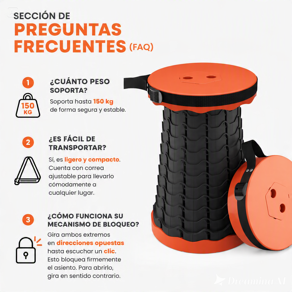 SILLA RETRACTIL PORTATIL-UN DISEÑO COMPACTO Y RESISTENTE