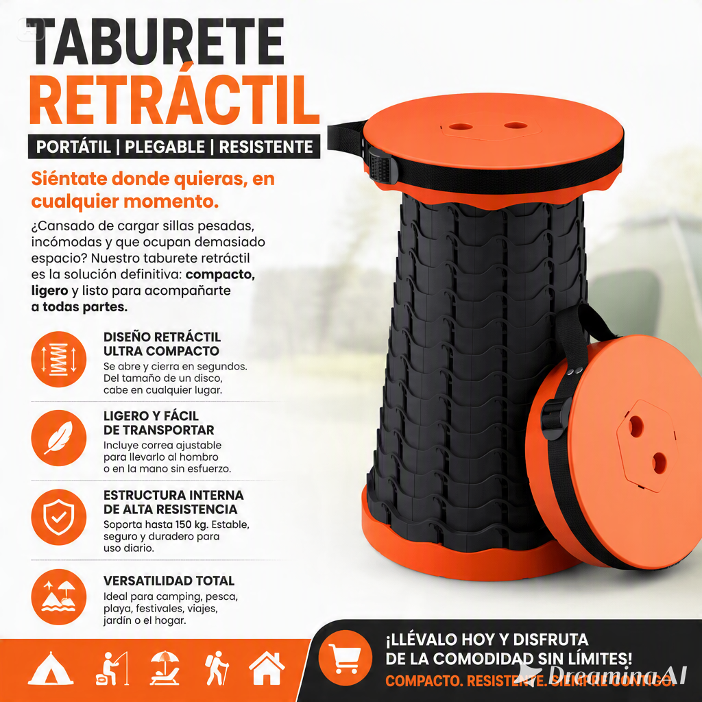 SILLA RETRACTIL PORTATIL-UN DISEÑO COMPACTO Y RESISTENTE