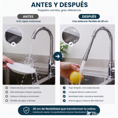 EXTENSOR DE AGUA UNIVERSAL 360-MANGUERA FLEXIBLE ANTISALPICADURA