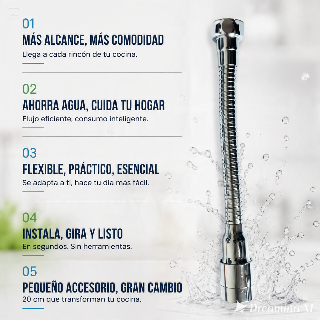 EXTENSOR DE AGUA UNIVERSAL 360-MANGUERA FLEXIBLE ANTISALPICADURA