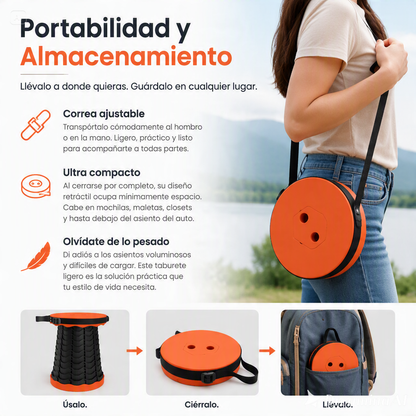 SILLA RETRACTIL PORTATIL-UN DISEÑO COMPACTO Y RESISTENTE