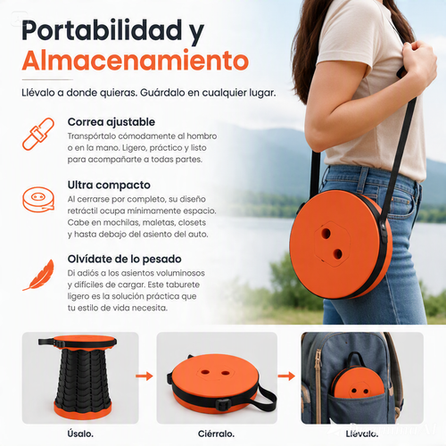 SILLA RETRACTIL PORTATIL-UN DISEÑO COMPACTO Y RESISTENTE