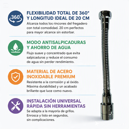 EXTENSOR DE AGUA UNIVERSAL 360-MANGUERA FLEXIBLE ANTISALPICADURA
