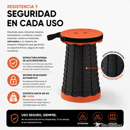 SILLA RETRACTIL PORTATIL-UN DISEÑO COMPACTO Y RESISTENTE