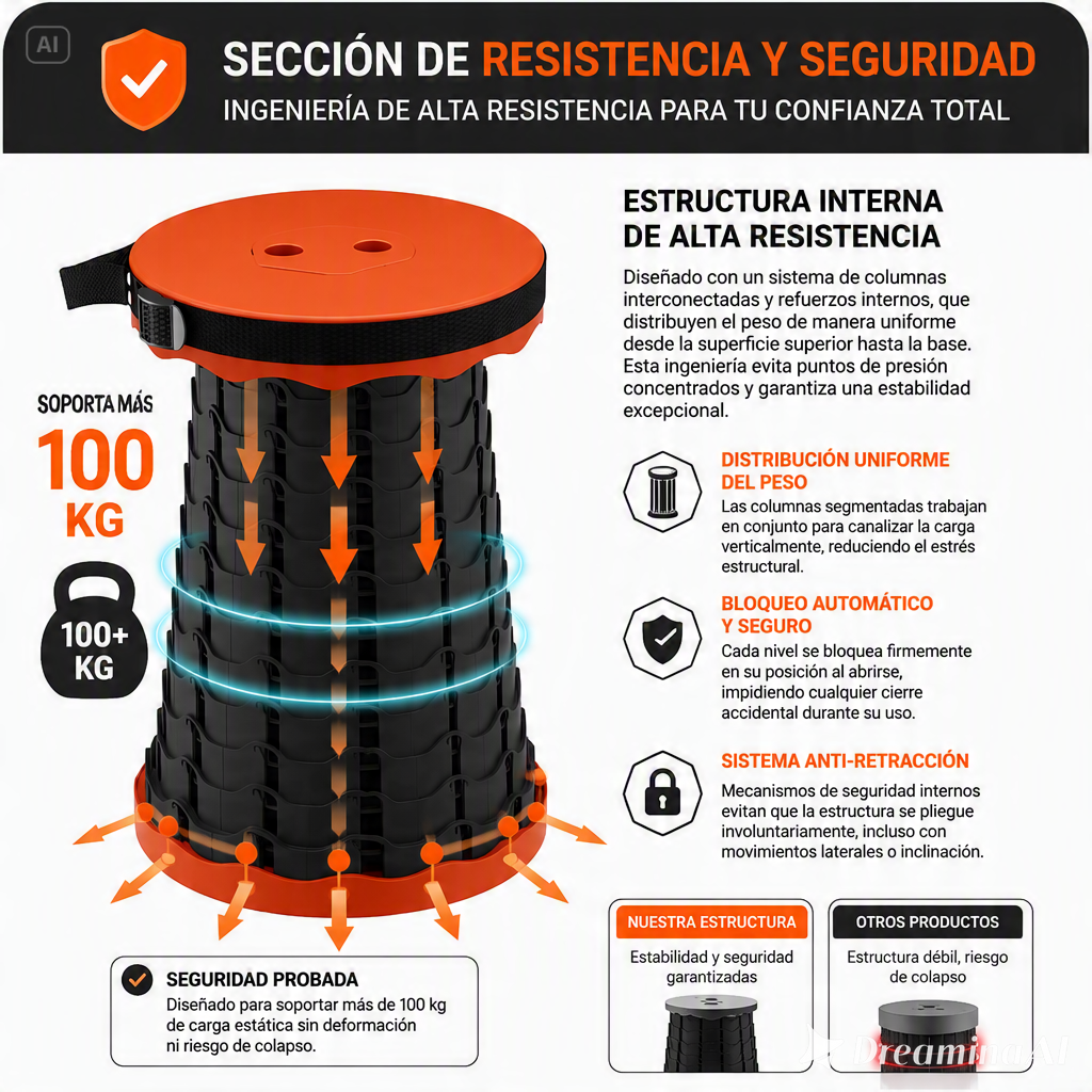 SILLA RETRACTIL PORTATIL-UN DISEÑO COMPACTO Y RESISTENTE