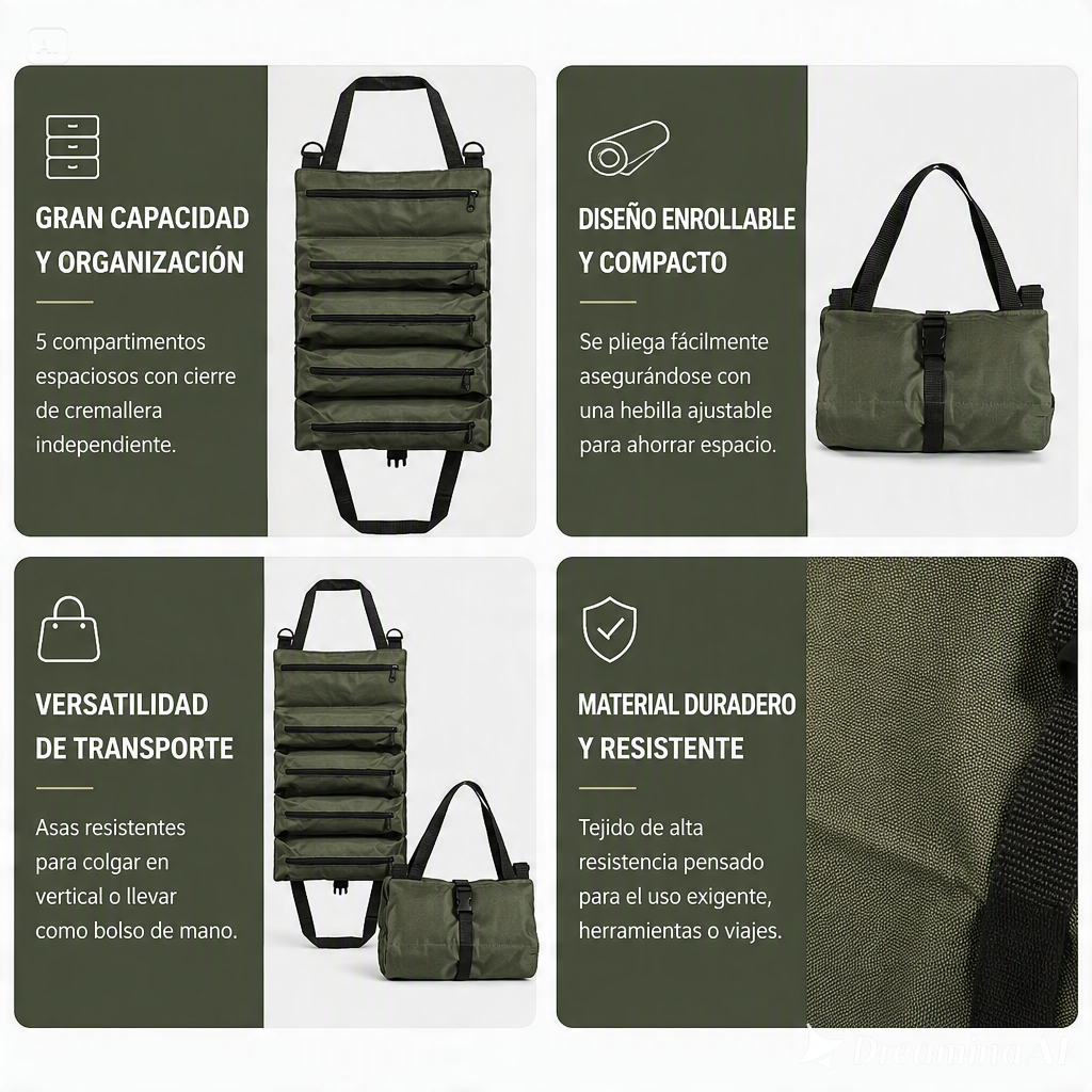 BOLSA DE HERRAMIENTA ENRORRABLE-RESISTENCIA Y MULTIPLES COMPARTIMENTOS