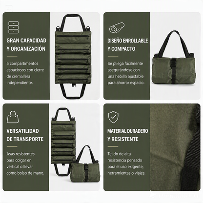 BOLSA DE HERRAMIENTA ENRORRABLE-RESISTENCIA Y MULTIPLES COMPARTIMENTOS