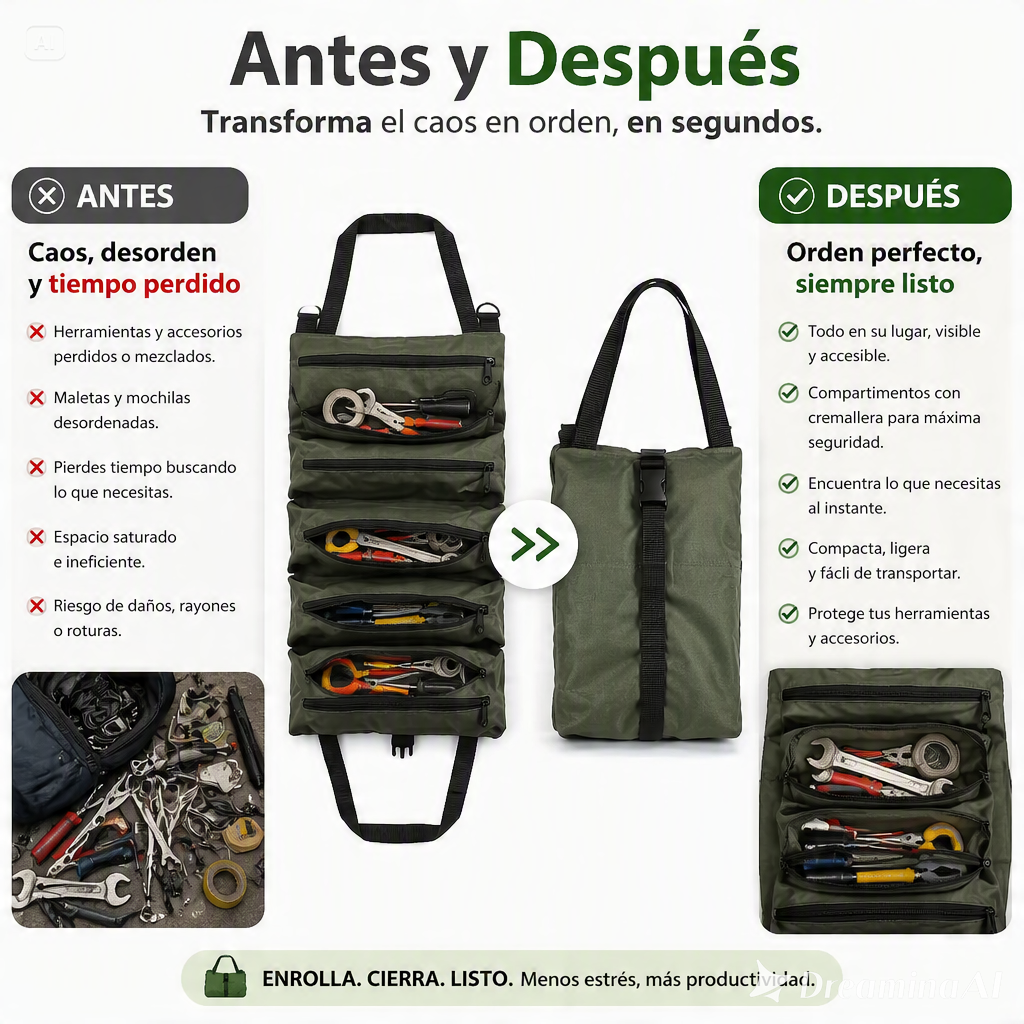 BOLSA DE HERRAMIENTA ENRORRABLE-RESISTENCIA Y MULTIPLES COMPARTIMENTOS