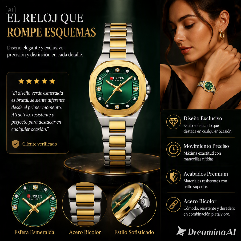 RELOJ CURREN ESFERA VERDE-EL TOQUE DE LUJO PERFECTO  CON DIAMANTES