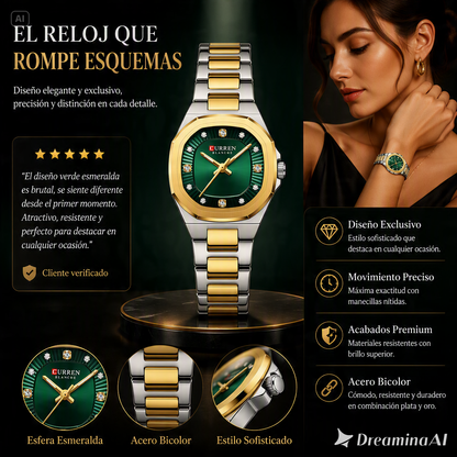 RELOJ CURREN ESFERA VERDE-EL TOQUE DE LUJO PERFECTO  CON DIAMANTES