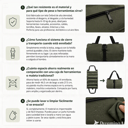 BOLSA DE HERRAMIENTA ENRORRABLE-RESISTENCIA Y MULTIPLES COMPARTIMENTOS