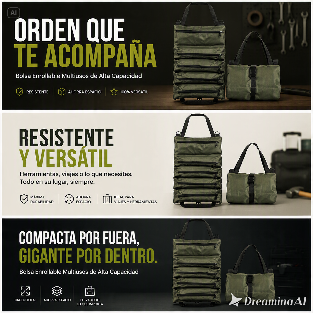 BOLSA DE HERRAMIENTA ENRORRABLE-RESISTENCIA Y MULTIPLES COMPARTIMENTOS