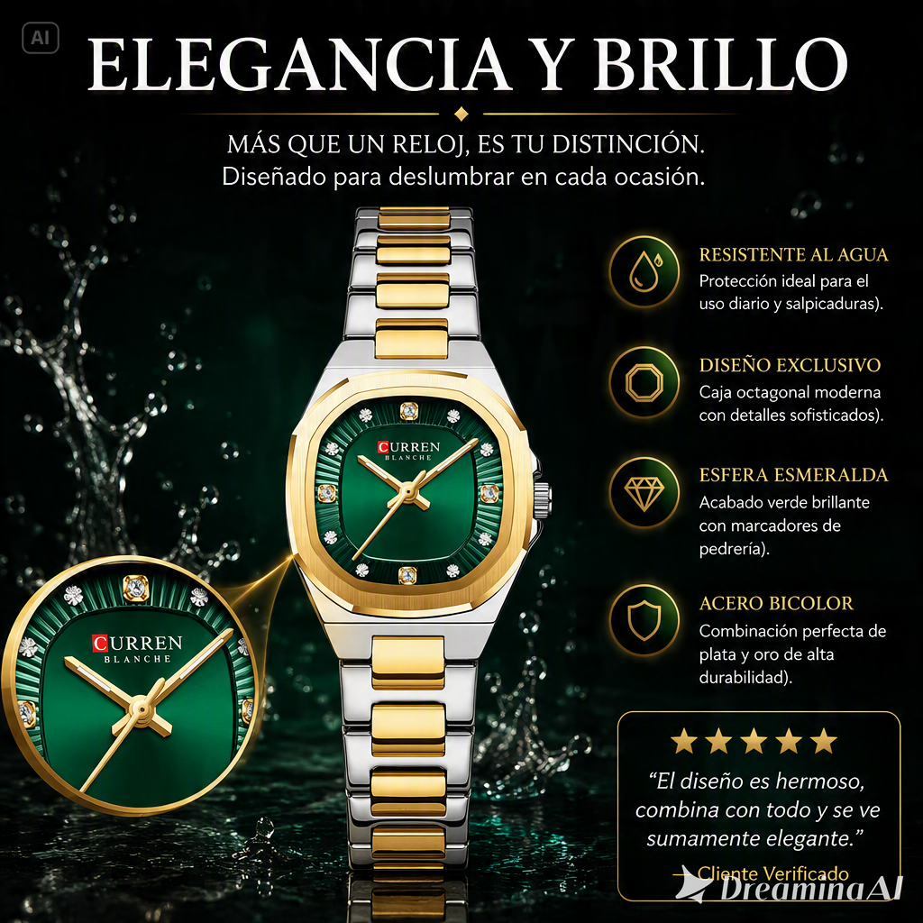 RELOJ CURREN ESFERA VERDE-EL TOQUE DE LUJO PERFECTO  CON DIAMANTES