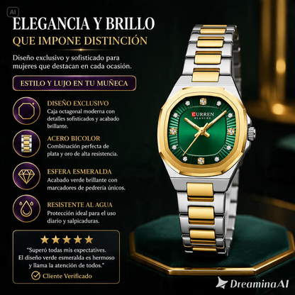 RELOJ CURREN ESFERA VERDE-EL TOQUE DE LUJO PERFECTO  CON DIAMANTES
