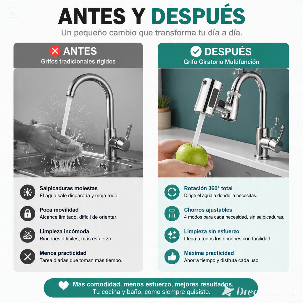 GRIFO DE COCINA GIRATORIA-CUATRO VELOCIDADES CON CASCADA Y AIREADOR