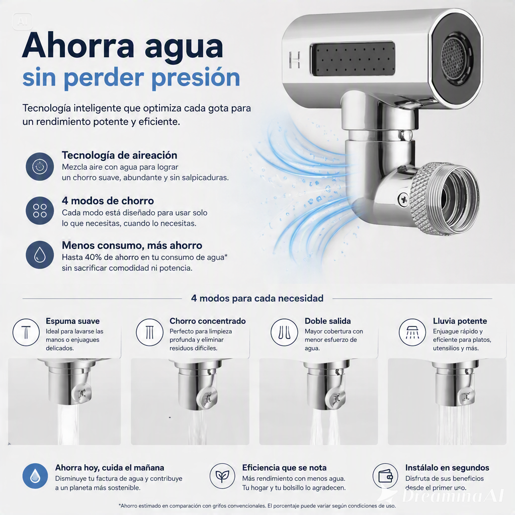 GRIFO DE COCINA GIRATORIA-CUATRO VELOCIDADES CON CASCADA Y AIREADOR
