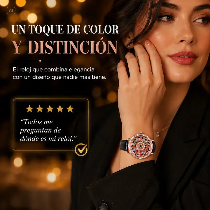RELOJ DE ALTA GAMA CON ESFERA GIRATORIA-CRISTALES MULTICOLORES Y DISEÑO DESLUMBRNATE
