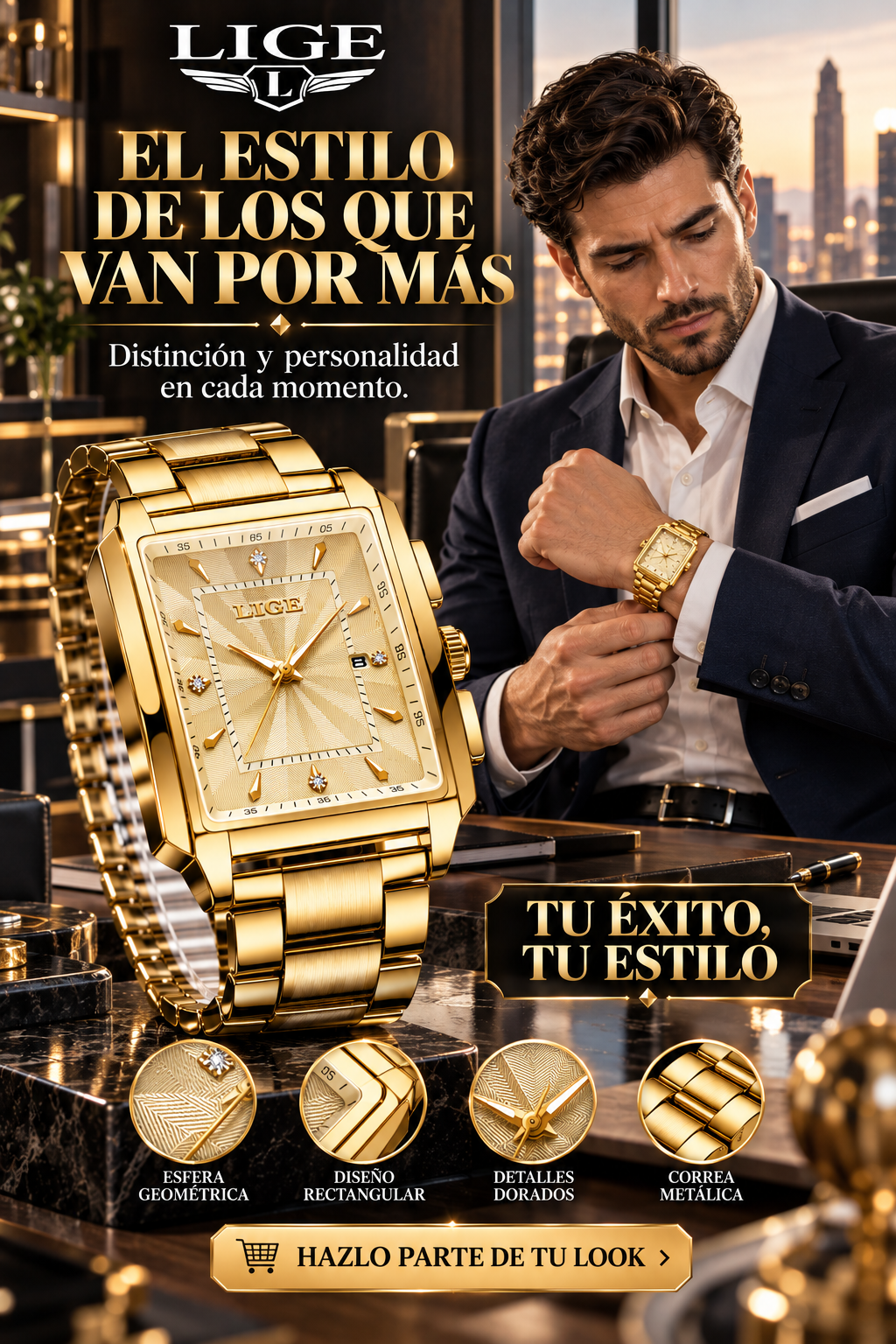 RELOJ DORADO DE LUJO -   DISTINCIÓN CON ACABADOS DE ALTA GAMA EN CADA DETALLE