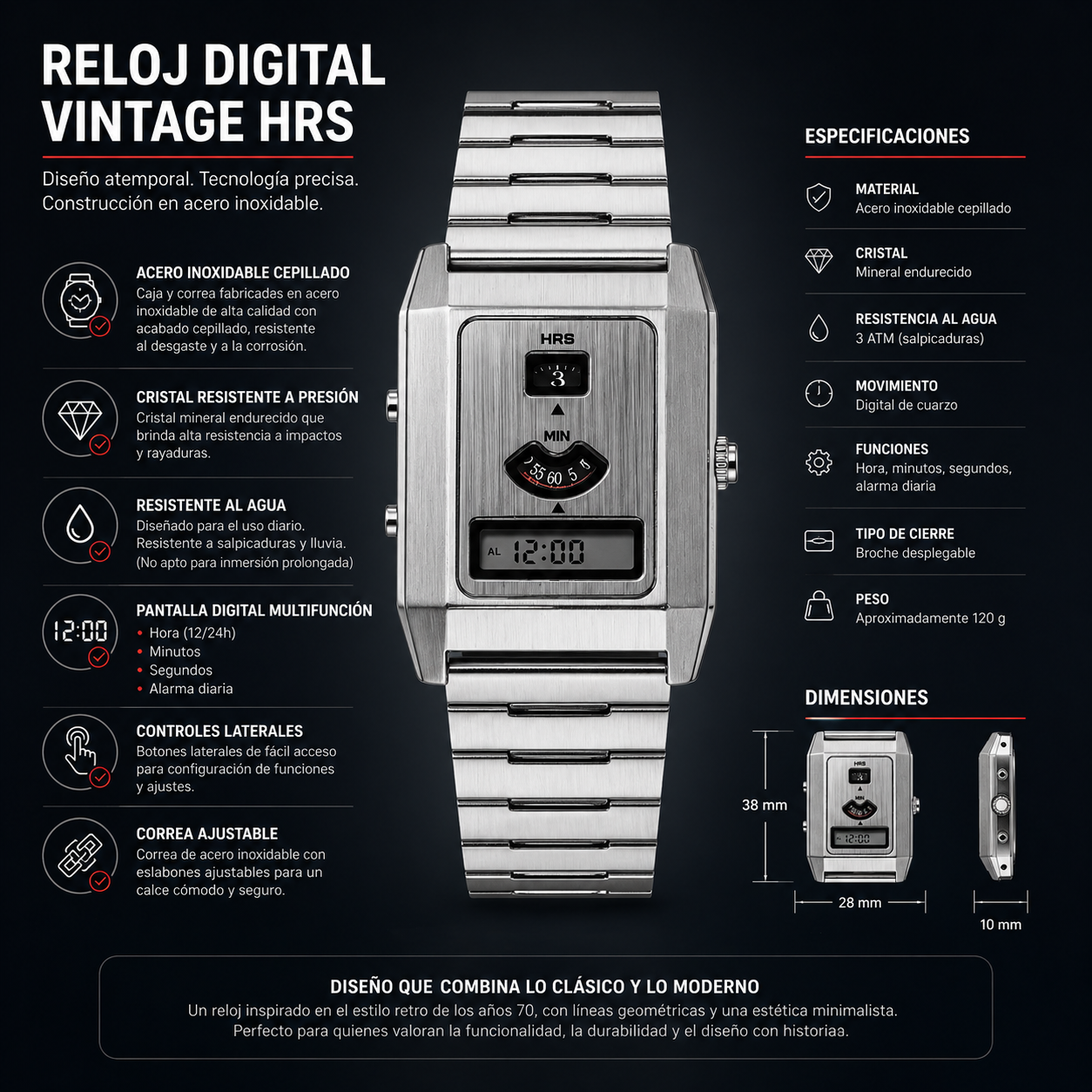 RELOJ VINTAGE FUTURISTA- DISEÑADO SOLO PARA HOMBRES ELEGANTES TIK