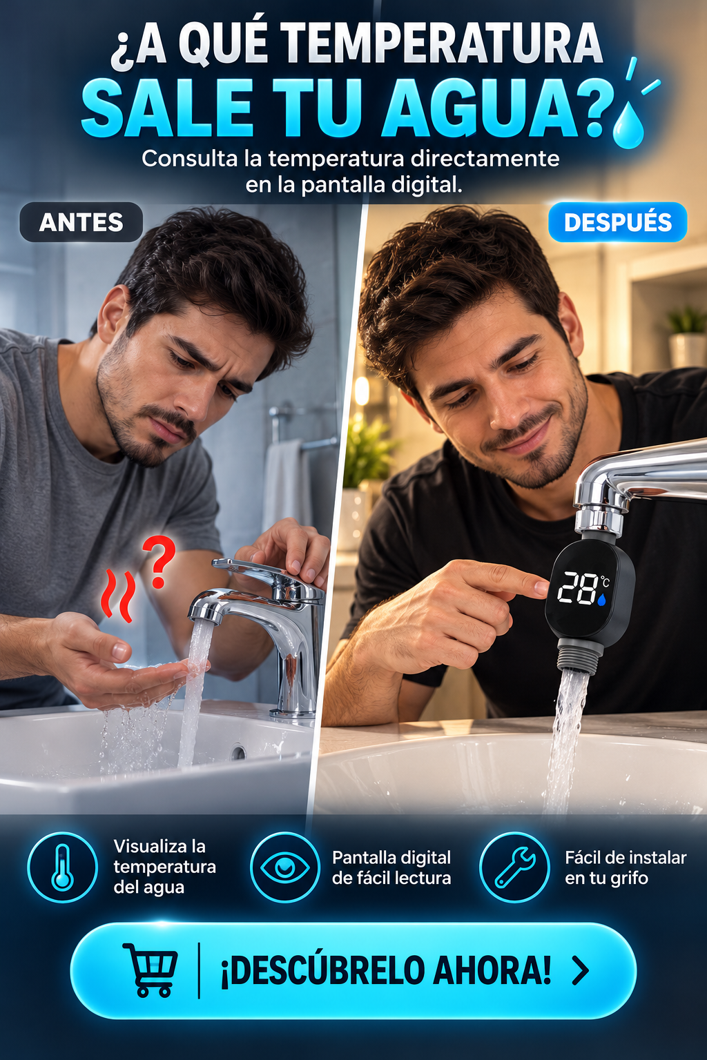 TERMÓMETRO DIGITAL PARA GRIFO CON PANTALLA LED