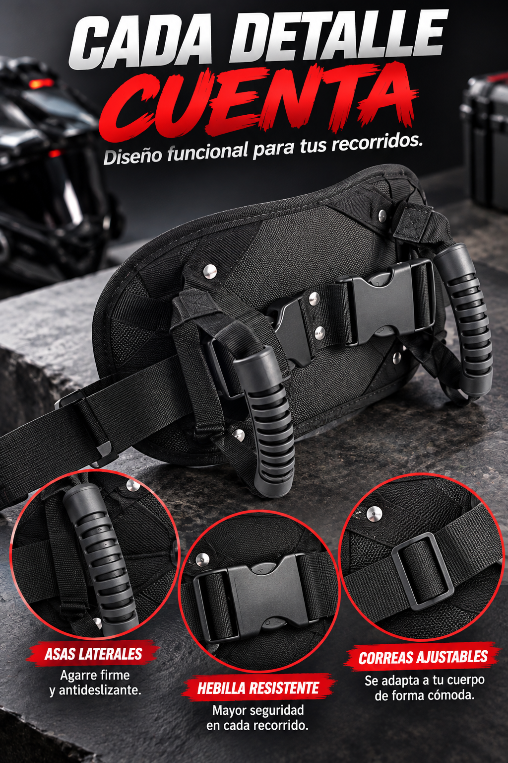 CINTURON DE SEGURIDAD PARA MOTO-MÁS CONTROL Y ESTABILIDAD PARA TUS RECORRIDOS