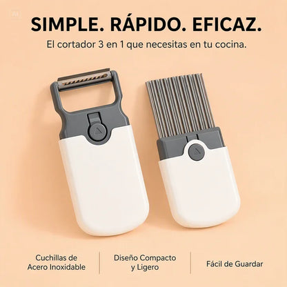 VERSATIL CORTADOR 3 EN 1-PRACTICO UTENSILIO MULTIFUNCIONAL COMPACTO Y SEGURO