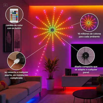 TIRA DE LUCES MULTICOLORES-FUEGOS ARTIFICIALES EN TU PARED TODO EL AÑO