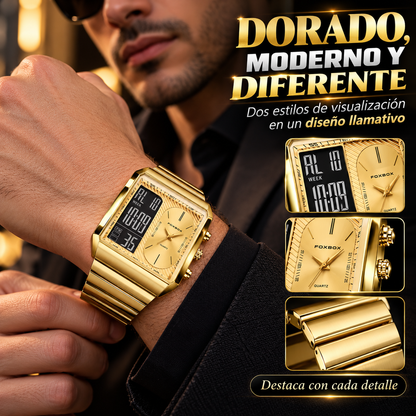 RELOJ DIGITAL DORADO CON DOBLE PANTALLA Y ESTILO RETRO