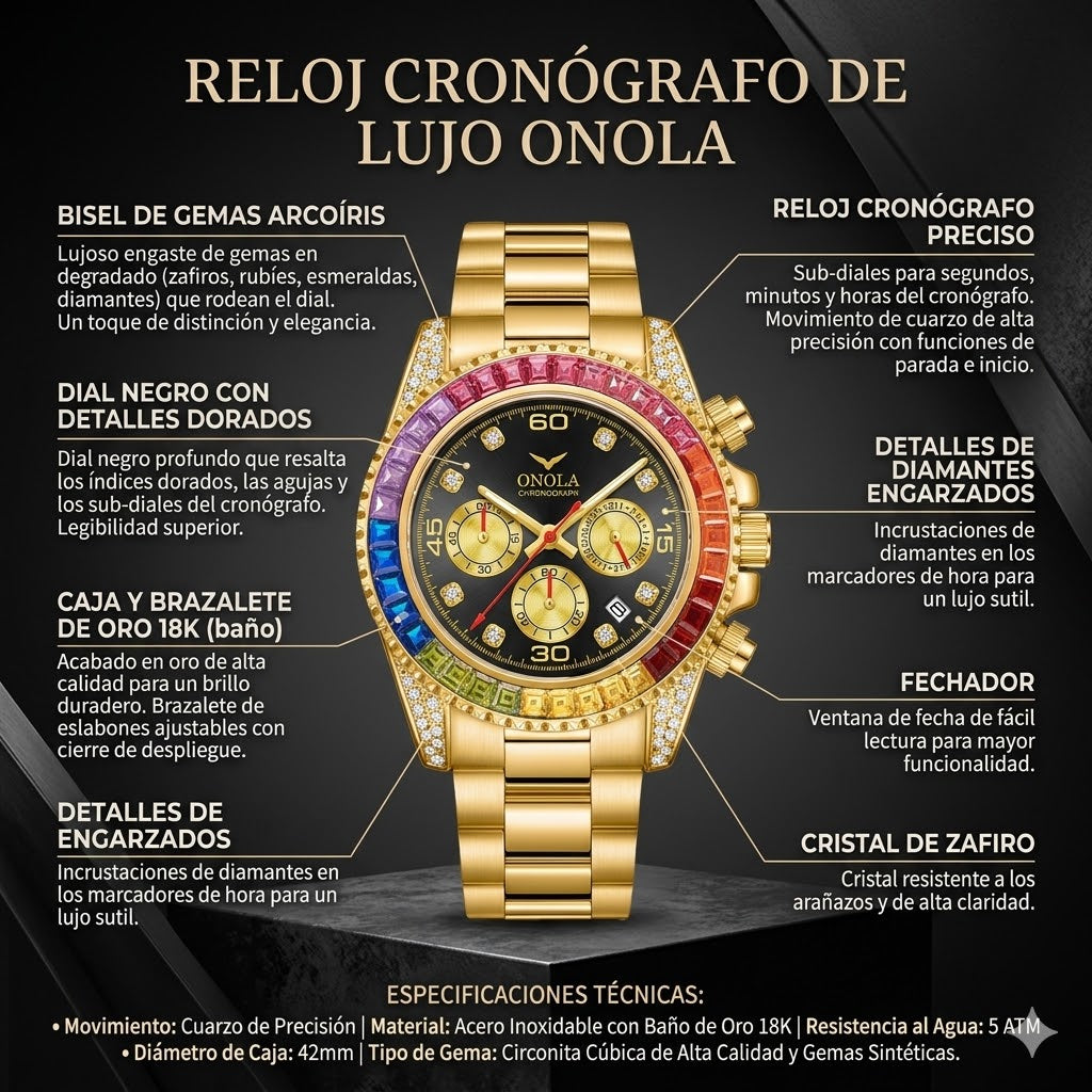 RELOJ DISEÑO ARCO IRIS - CON ACABADOS BRILLANTES  Y EXCLUSIVOS QUE ENAMORAN