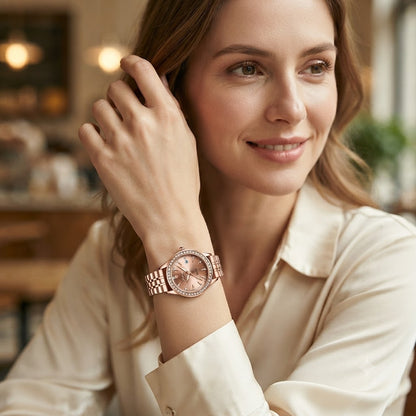 RELOJ ORO ROSE-BRILLA CON UN DISEÑO EXCLUSIVO DE ROBA MIRADAS