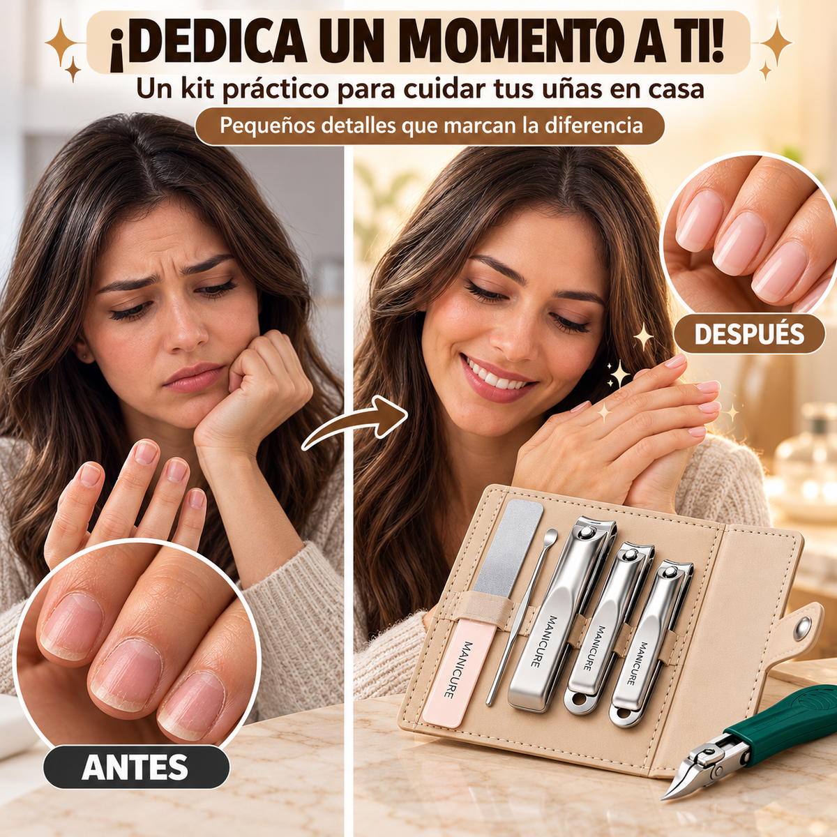 KIT DE MANICURA CON ESTUCHE PARA UNAS UÑAS IMPECABLES