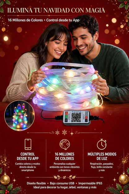 GUIRNALDA DE LUCES LED NAVIDEÑAS INTELIGENTES CON CAMBIO DE COLOR, CONTROL REMOTO Y APP MÓVIL PARA DECORAR TUS ESPACIOS
