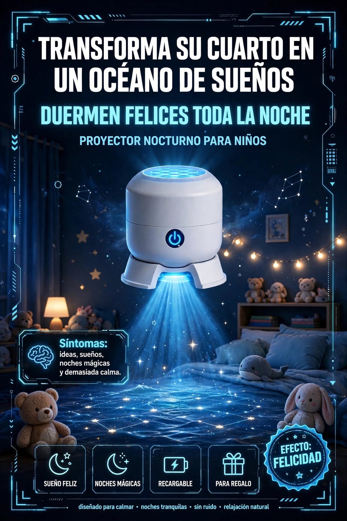 PROYECTOR LED DINÁMICO DE OCÉANO RECARGABLE PARA CREAR UN AMBIENTE RELAJANTE Y MÁGICO
