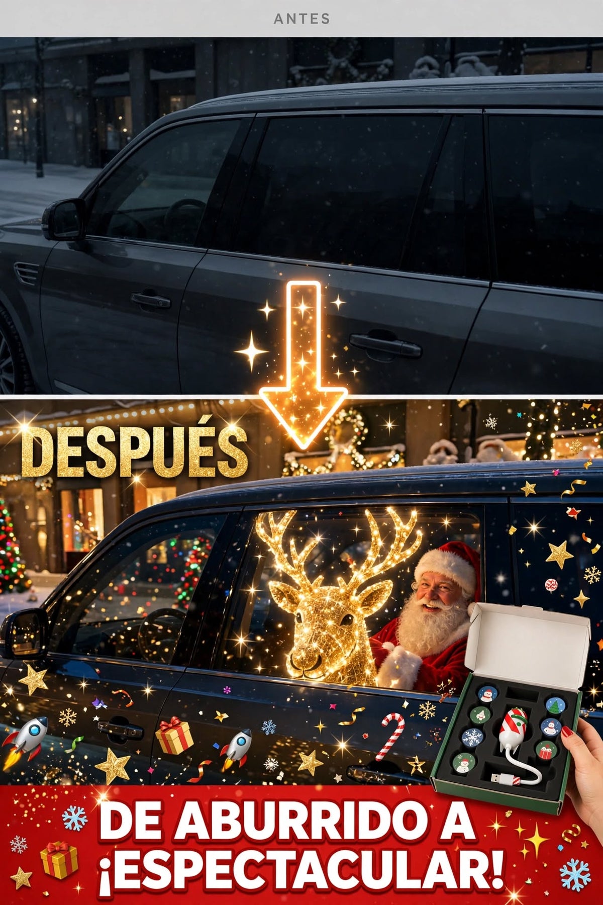 PROYECTOR LED NAVIDEÑO USB EN FORMA DE COHETE CON 12 FILTROS INTERCAMBIABLES