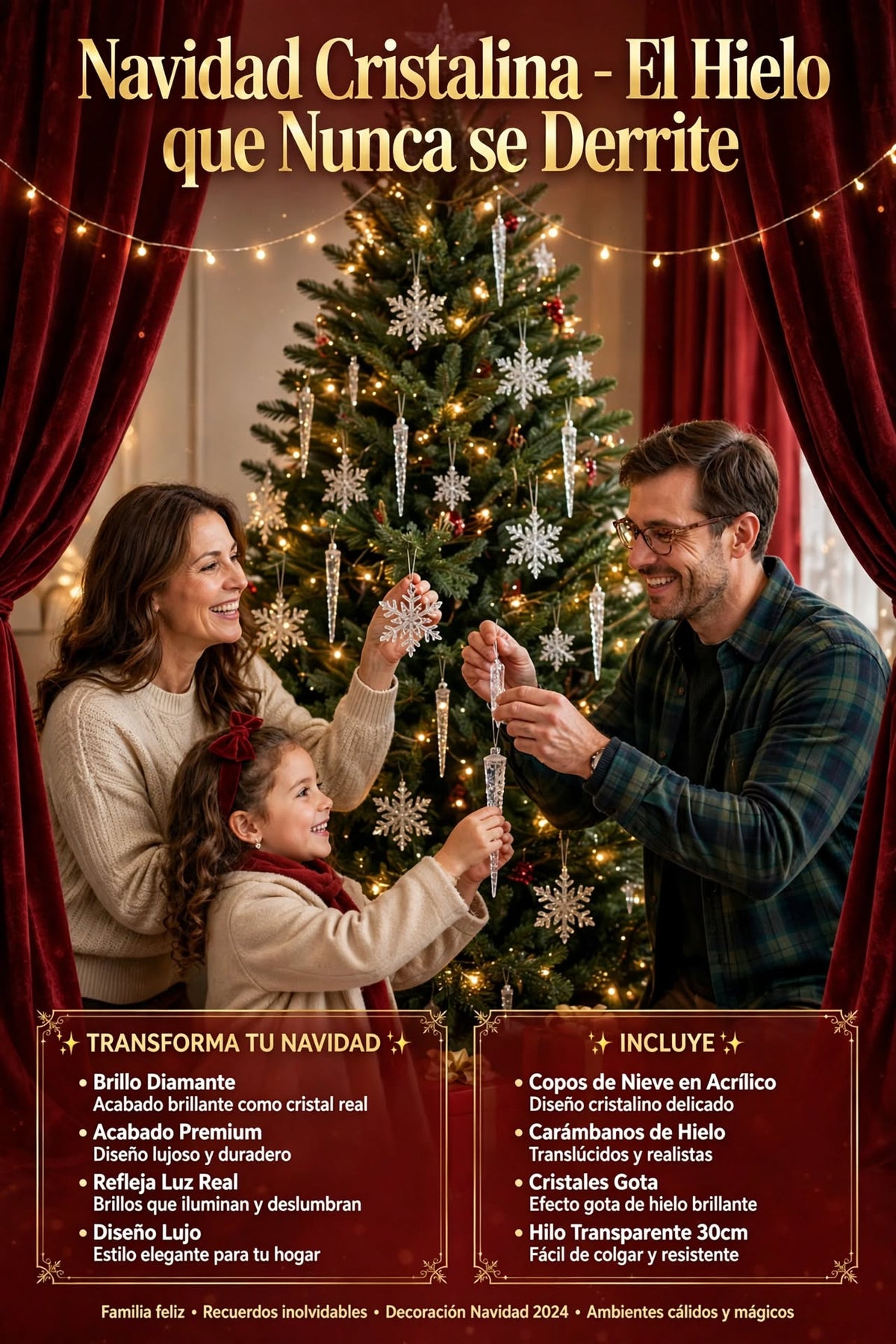 ADORNO COLGANTE DE COPOS DE NIEVE EN CRISTAL TRANSPARENTE PARA DECORAR EL ÁRBOL DE NAVIDAD