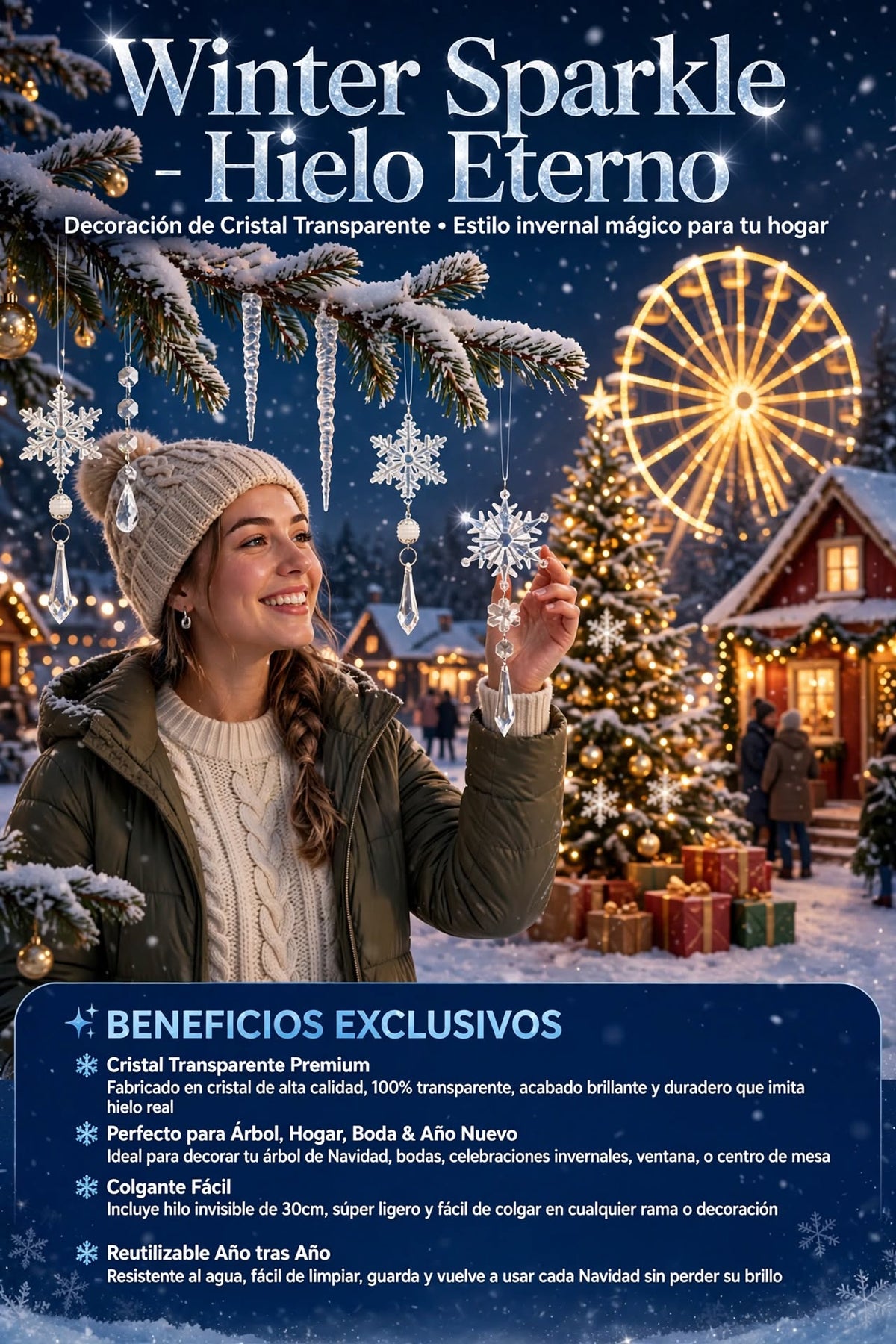 ADORNO COLGANTE DE COPOS DE NIEVE EN CRISTAL TRANSPARENTE PARA DECORAR EL ÁRBOL DE NAVIDAD