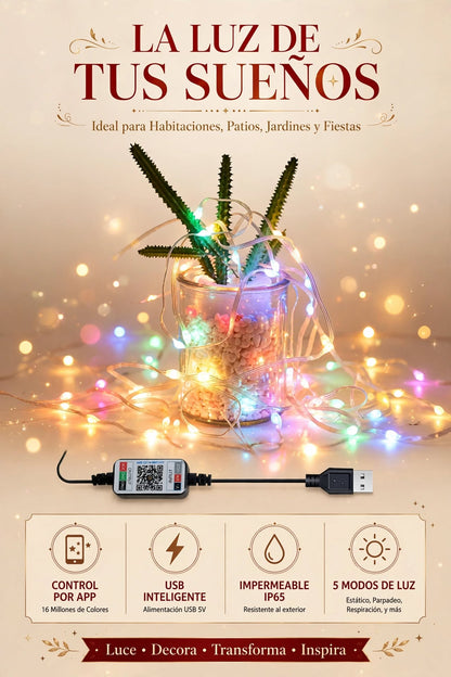 GUIRNALDA DE LUCES LED NAVIDEÑAS INTELIGENTES CON CAMBIO DE COLOR, CONTROL REMOTO Y APP MÓVIL PARA DECORAR TUS ESPACIOS