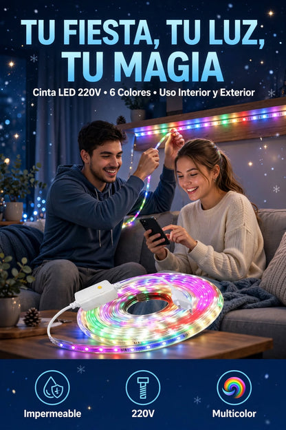 TIRA DE LUCES LED MULTICOLOR IMPERMEABLE SMD2835 DE 6 COLORES PARA JARDÍN, FIESTAS Y DECORACIÓN DEL HOGAR