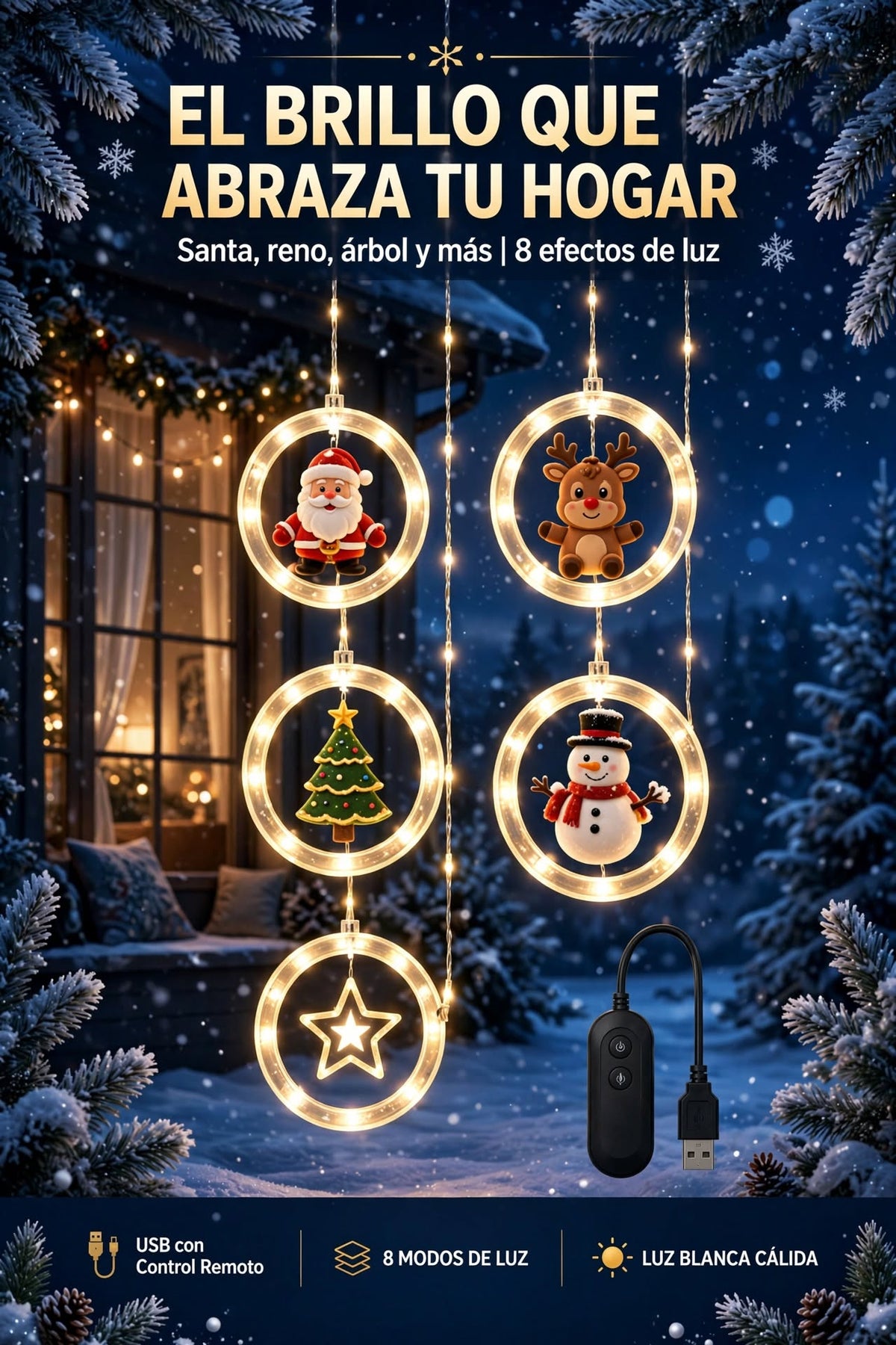 LUCES LED DE CORTINA NAVIDEÑAS QUE TRANSFORMA TUS ESPACIOS CON LUCES NAVIDEÑAS CON USB Y CONTROL REMOTO INALÁMBRICO