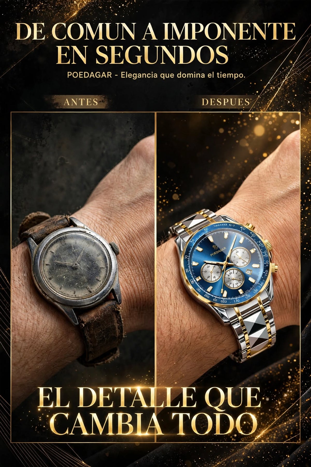 RELOJ DE HOMBRE ELEGANTE Y DEPORTIVO CON CRONÓGRAFO, FECHA, FUNCIÓN LUMINOSA Y DISEÑO