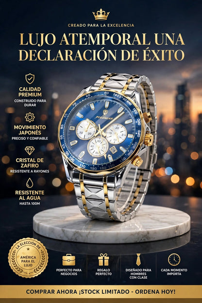 RELOJ DE HOMBRE ELEGANTE Y DEPORTIVO CON CRONÓGRAFO, FECHA, FUNCIÓN LUMINOSA Y DISEÑO