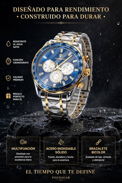 RELOJ DE HOMBRE ELEGANTE Y DEPORTIVO CON CRONÓGRAFO, FECHA, FUNCIÓN LUMINOSA Y DISEÑO