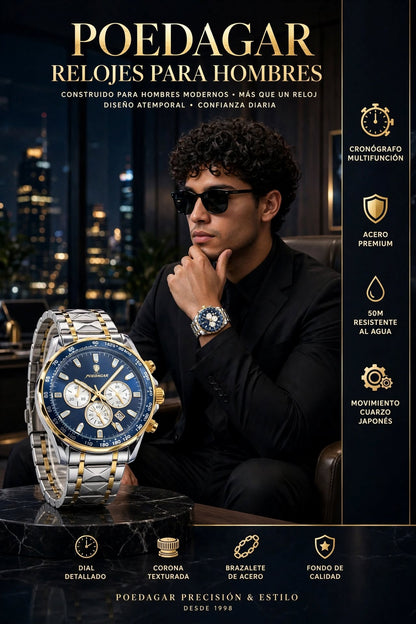 RELOJ DE HOMBRE ELEGANTE Y DEPORTIVO CON CRONÓGRAFO, FECHA, FUNCIÓN LUMINOSA Y DISEÑO