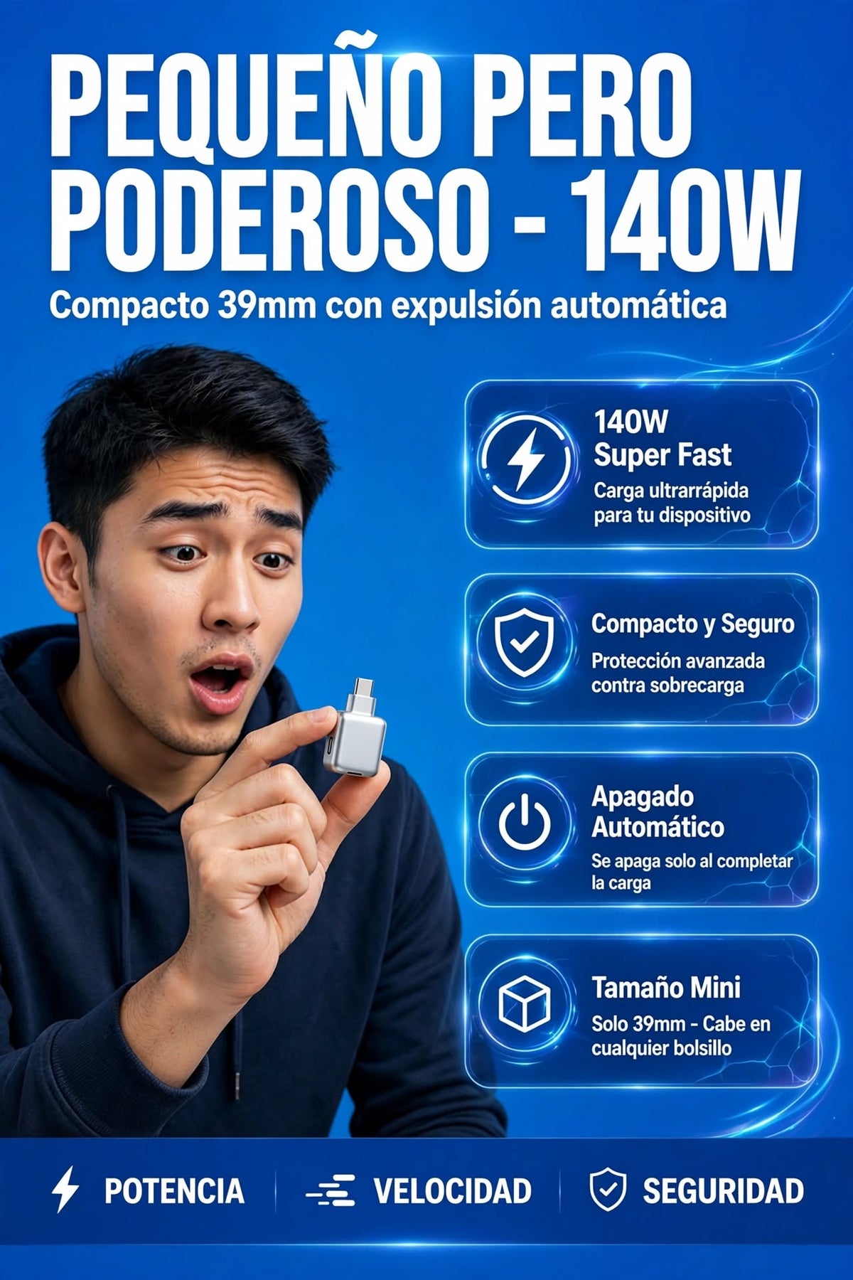 CARGADOR INTELIGENTE DE 140W CON EXPULSIÓN Y APAGADO AUTOMÁTICO