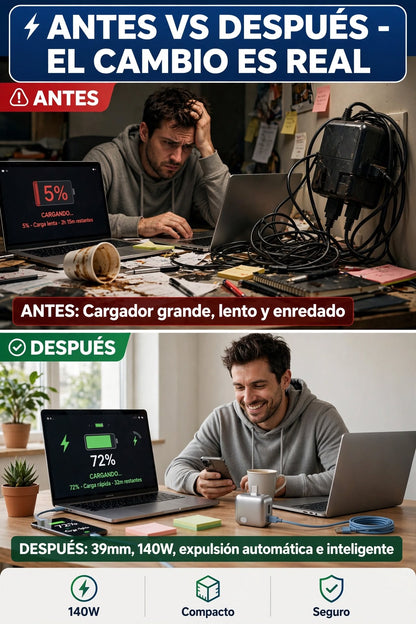 CARGADOR INTELIGENTE DE 140W CON EXPULSIÓN Y APAGADO AUTOMÁTICO