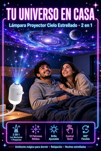 LÁMPARA PROYECTORA DE CIELO ESTRELLADO 2 EN 1 CON LUZ NOCTURNA, BRILLO AJUSTABLE